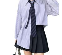 WYLZLKX Cravate vintage rayée pour homme et femme - Cravate japonaise décontractée et polyvalente - Cravate en coton bleu marine nouée à la main avec rayures blanches