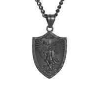 WYLZLKX Élégant collier archange tendance en acier inoxydable pour homme avec pendentif bouclier angélique chaîne unique, Approx.39x26mm/1.53x1.02inches, Acier titane