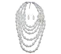 WYLZLKX Élégant collier long et boucles d'oreilles multicouches imitation perles ensemble de bijoux convenable Blanc