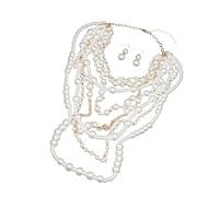 WYLZLKX Ensemble élégant collier et boucles d'oreilles en perles multicouches, 76cm/29.92inch, Perle synthétique