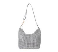 WYLZLKX Sac seau à strass avec fermeture éclair - Petit sac à main fourre-tout pour soirée, mariage, bal de fin d'année, soirée, sac à bandoulière tendance pour femme, Argenté., One Size