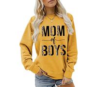 WYLZLKX Sweat-shirt à manches longues et col rond imprimé léopard pour femme avec inscription « Mom of Boys », jaune, XXL