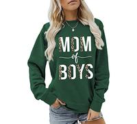 WYLZLKX Sweat-shirt à manches longues et col rond imprimé léopard pour femme avec inscription « Mom of Boys », vert foncé, XL