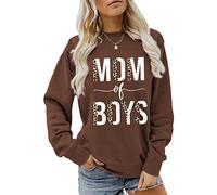 WYLZLKX Sweat-shirt à manches longues et col rond imprimé léopard pour femme avec inscription « Mom of Boys », marron, XL