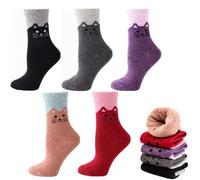WYMAODAN Chaussettes en laine pour femmes, chaussettes pour chat romanes et mignonnes adaptées aux femmes et aux filles (5paires)