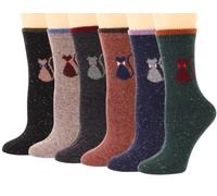 WYMAODAN Chaussettes en laine pour femmes, chaussettes pour chat romanes et mignonnes adaptées aux femmes et aux filles (6paires)
