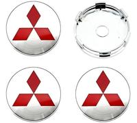 WYNBFCA 4 Pièces Enjoliveurs Roue ABS avec Emblème pour Mitsubishi Pajero 3.0 V6 60mm, Étanche Ajustement Sécurisé Compatible Jantes en Alliage,Silver-Red