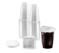 WyndShades Lot de 50 Gobelets Réutilisables Transparents de 470 ml avec Couvercles à Boire Directement et Papier Anti-Fuites - Gobelets pour Boissons Froides pour Café Glacé, Smoothies, Milkshakes