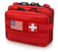 WYNEX Grande Pochette d'administration Tactique de Conception Double Couche, Pochette Utilitaire Molle EDC EMT avec Pochette à Outils modulaire de Grande capacité avec écusson Drapeau Inclus, Rouge,