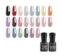 WYNIE Kit de 24 Piezas Esmalte Semipermanente para Uñas, 22 Colores + Base y Top Coat, Gel UV/LED Set de Pintauñas para Manicura