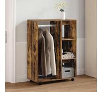 Wynira Armoire en bois de chêne fumé 80 x 40 x 110 cm avec espace de rangement et étagères, penderie mobile avec roulettes pour chambre à coucher, couloir, dressing