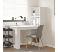 Wynira Bureau avec étagère, blanc, 122 x 67 x 145 cm, matériau en bois, espace de rangement et étagère, ergonomique pour bureau, bureau à domicile, salle d'étude et chambre d'enfant, avec gestion des