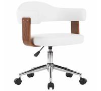 Wynira Chaise de bureau pivotante blanche avec cadre en bois de buisson et housse en cuir synthétique ergonomique réglable en hauteur avec roulettes pour le bureau à domicile et le confort du bureau