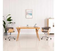 Wynira Chaise de bureau pivotante taupe avec structure en bois de buisson et housse en tissu ergonomique réglable en hauteur avec roulettes et accoudoirs pour le bureau à domicile et le confort du
