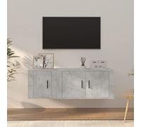 Wynira Ensemble de 2 meubles TV gris béton en bois avec beaucoup d'espace de rangement, flottant, peu encombrant, moderne, pour salon, home cinéma et jeu, buffet avec tiroir et étagère