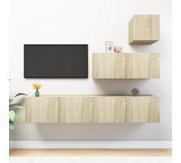 Wynira Ensemble de 4 meubles TV en chêne Sonoma avec grand espace de rangement, flottant, moderne, peu encombrant, pour salon, home cinéma, gaming, hifi, buffet, commode, meuble bas