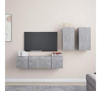 Wynira Ensemble de 4 meubles TV flottants en bois gris béton avec beaucoup d'espace de rangement, meuble bas moderne pour salon et home cinéma, peu encombrant, avec tiroir et compartiment de rangement