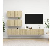 Wynira Ensemble de 4 meubles TV flottants en chêne Sonoma avec 4 compartiments - Meuble bas moderne pour salon - Buffet - Commode de rangement pour home cinéma, jeu, HiFi, barre de son