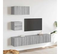 Wynira Ensemble de 4 meubles TV gris Sonoma avec beaucoup d'espace de rangement, montage mural, design moderne, peu encombrant, idéal pour le salon, le home cinéma, les jeux et les récepteurs hi-fi