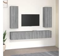 Wynira Ensemble de 5 meubles TV gris Sonoma en bois avec beaucoup d'espace de rangement, montage mural, moderne, peu encombrant, adapté pour salon, home cinéma, gaming, HiFi, barre de son, commode