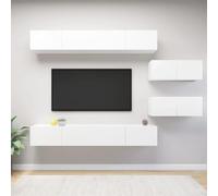 Wynira Ensemble de 6 meubles TV blancs en bois avec grand espace de rangement, flottant, moderne, peu encombrant, idéal pour le salon, le home cinéma, les jeux et le récepteur hi-fi