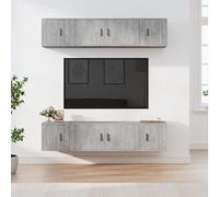Wynira Ensemble de 6 meubles TV en bois gris béton avec espace de rangement, flottant, peu encombrant, buffet bas moderne pour salon, chambre à coucher, home cinéma, HiFi, gaming
