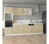 Wynira Ensemble de 7 armoires de cuisine Lyon en chêne Sonoma avec meuble inférieur, armoire suspendue, tiroir, armoire à micro-ondes, panneau avant lave-vaisselle pour un rangement et un rangement