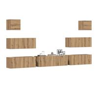 Wynira Ensemble de 7 meubles TV en chêne artisanal, montage mural avec beaucoup d'espace de rangement, buffet bas pour salon, chambre à coucher, home cinéma, jeux