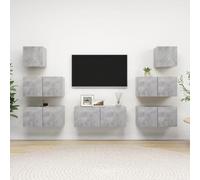 Wynira Ensemble de 7 meubles TV gris béton en bois avec grand espace de rangement, flottant, moderne, peu encombrant, salon, HiFi, gaming, barre de son, buffet, meuble bas