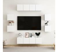 Wynira Ensemble de 8 meubles TV en bois blanc, meuble bas moderne et buffet avec tiroir et compartiment, peu encombrant, pour salon, chambre à coucher, home cinéma, gaming, HiFi, flottant et