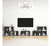 Wynira Ensemble de 8 meubles TV gris brillant en bois massif peu encombrant avec espace de rangement, buffet, tiroir, étagère pour salon, home cinéma, jeux et hi-fi