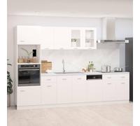 Wynira Ensemble de cuisine 7 pièces Lyon blanc en bois avec tiroir, armoire suspendue, meuble inférieur, panneau de lave-vaisselle, idéal pour salle à manger, garde-manger, micro-ondes, rangement peu