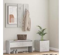 Wynira Ensemble de garde-robe en bois gris béton avec banc de couloir, miroir, pot de fleurs et espace de rangement, banc avec tiroir pour couloir, couloir et entrée, rangement et ordre