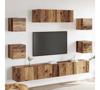 Wynira Lot de 7 meubles TV aspect bois vieilli - Montage mural - Peu encombrant avec beaucoup d'espace de rangement - Convient pour le salon, le home cinéma, les jeux, le HiFi et la barre de son