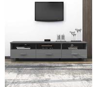 Wynira Meuble TV gris foncé en pin massif 158 x 40 x 40 cm avec 3 tiroirs et compartiments, peu encombrant, pour salon, home cinéma, gaming, buffet moderne et rangement