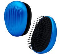 WYNK Brosse à cheveux de voyage bleu foncé mat galvanisé - Brosse démêlante à poils ultra doux, peigne portable, housse de protection incluse