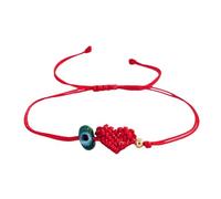 Wynrzyj Bracelet en corde rouge fait à la main avec breloque en forme de cœur - Bijou de poignet réglable pour femmes et hommes - Cadeau d'amitié - Bracelet en perles fait à la main, taille unique