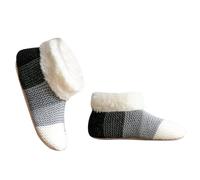 Wynrzyj Chaussettes de sol doublées en polaire chaude d'hiver pour hommes et femmes Épais Chaud Tricoté Antidérapant Cheville Pantoufles Poignées Neige, gris, Taille unique