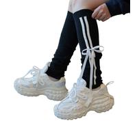 Wynrzyj Côtés à Double Rayure Tricotée Manches Chaudes pour Femmes Filles Mignon Bowknotbein Couvert Bottes Chaussettes Chaussettes Élégantes Femmes, Deux nœuds noirs, taille unique