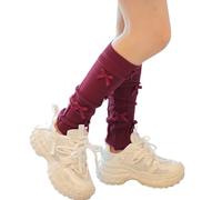Wynrzyj Côtés à Double Rayure Tricotée Manches Chaudes pour Femmes Filles Mignon Bowknotbein Couvert Bottes Chaussettes Chaussettes Élégantes Femmes, Petit nœud rouge, taille unique