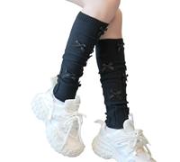 Wynrzyj Côtés Double Rayé Jambe Tricotée Manches Chaudes pour Femmes Filles Mignon Bowknotbein Couvert Bottes sans Pied Chaussettes Chaussettes Élégantes Femmes, Petit nœud noir, taille unique