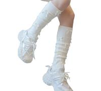 Wynrzyj Côtés Double Rayé Jambe Tricotée Manches Chaudes pour Femmes Filles Mignon Bowknotbein Couvert Bottes sans Pied Chaussettes Chaussettes Élégantes Femmes, Petit nœud, taille unique