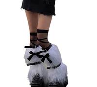 Wynrzyj Esthétique Chauffe-jambes punk en fourrure Nœud arc écailles en peluche Couvertures avec ceinture à boucle et bas en maille pour femme Chauffe-jambes en polyester, Jambes chaudes, taille