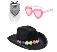 Wynrzyj Fleurs Cowgirl Chapeau Panama Bandana Lunettes de Soleil Ensemble Cadeau Surprise pour Fille Garçon Mariée pour Carnival Festival de Musique Fête Chapeaux