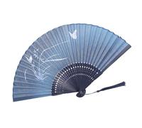 Wynrzyj Motif de Papillon Culturel Chinois Classique Éventails Pliants Linge en Bois et Coton Ventilateur Portable avec Pompons Pour Les Collectionneurs Les Amateurs De Culture Chinoise