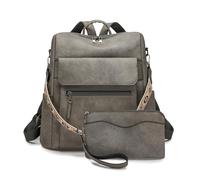 Wynrzyj Sac à dos en cuir 2 pièces Porte-monnaie pour femme Porte-monnaie Mode PU Femme Sac à bandoulière avec Ensemble de porte-monnaie Cadeau Design convertible, gris