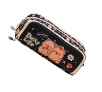 Wynrzyj Trousse à crayons de dessin animé Multi compartiments Toile Stylo Organisateur Sac Voyage Stockage Cosmétique pour Étudiants Femmes Adultes Dessin animé Stylos Directeur d'école, Noir