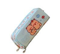 Wynrzyj Trousse à crayons de dessin animé Multi compartiments Toile Stylo Organisateur Sac Voyage Stockage Cosmétique pour Étudiants Femmes Adultes Dessin animé Stylos Directeur d'école, bleu