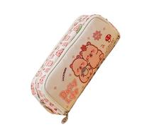 Wynrzyj Trousse à crayons de dessin animé Multi compartiments Toile Stylo Organisateur Sac Voyage Stockage Cosmétique pour Étudiants Femmes Adultes Dessin animé Stylos Directeur d'école, beige