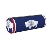 Wyoming State Flag Petite pochette à crayons en cuir PU avec fermeture éclair